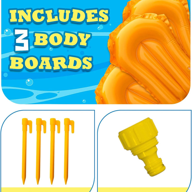 Spring Water Slip and Water Slide for Kids Backyard, 22ft*3 Racing Lanes Slip Water Slides with Sprinkler for Age 5-8 8-12, Summer Outdoor Water Toy with 3 Inflatable Bodyboards