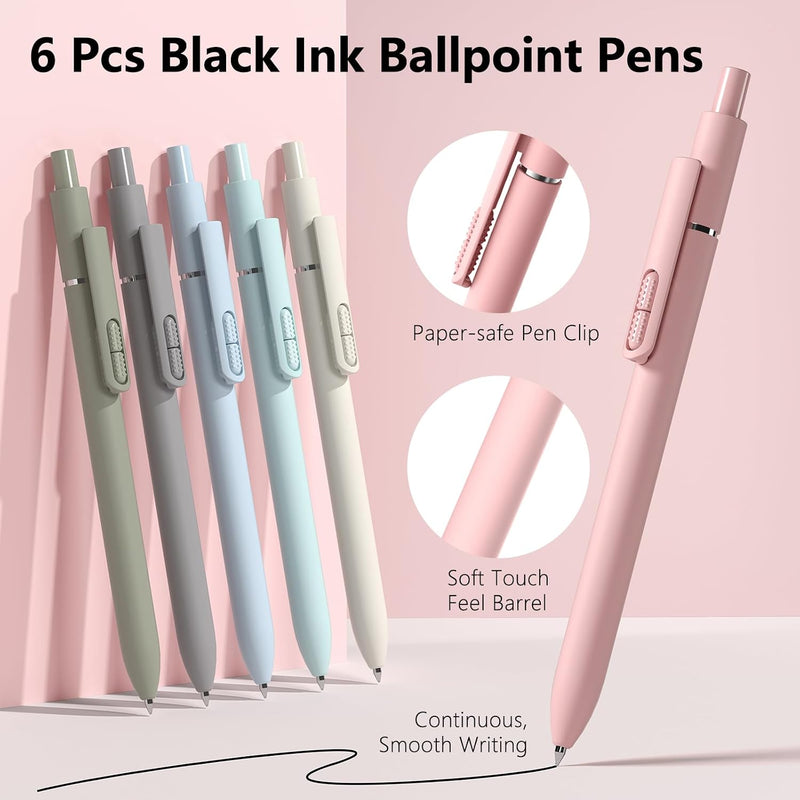 9 Pack Black Ballpoint Pens - 1.0mm Medium Point Smooth Writing Black Ink Ball Point Pens Long Lasting Retractable Fidget Pens for Adults, Men, Women, School, Office (6 Pens & 3 Refills)