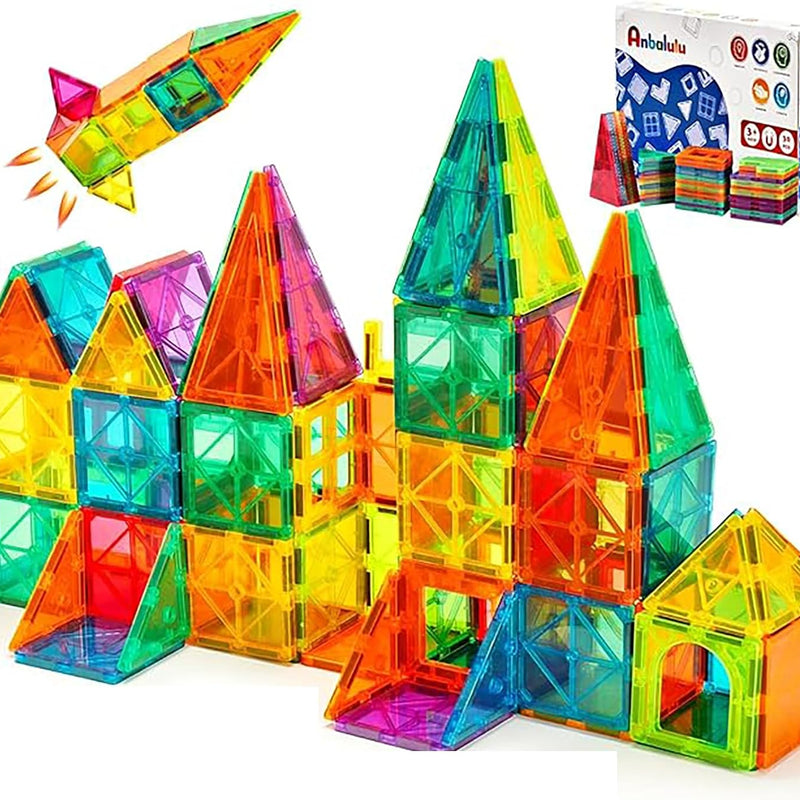Anbalulu 134PCS Magnetic Building Tiles - Durable STEM Toys for Kids, Educational Building Blocks with Strong Magnets and Group Play Activities
