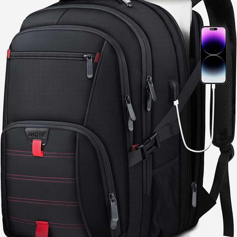 ANTERK Extra Large Travel Laptop Backpack, 17.3 Inch Carry on Backpack for Men Women, Big Anti Theft Water Resistant College Bussiness TSA Airline Approved Work Computer Backpack, Black