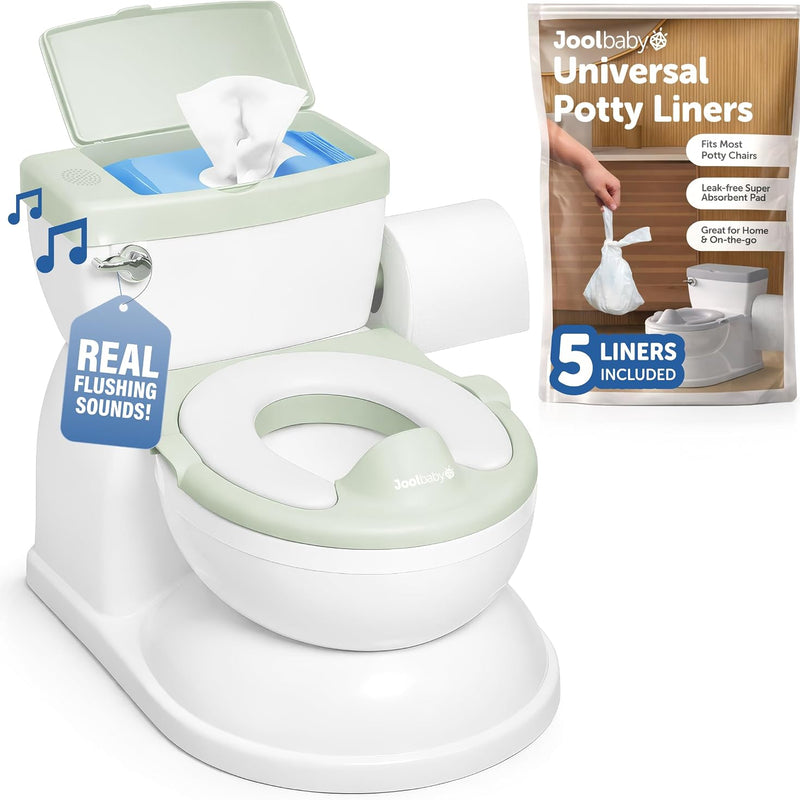 Jool Baby Real Feel 2-in-1 Potty with Wipes Storage, Flushing Sounds & Disposable Liners - Realistic Toilet - Easy to Clean & Assemble (Gray)