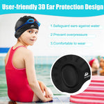 Alepo 2 Pack Kids Swim Caps for Boys Girls, Durable Silicone Swimming Cap with 3D Ear Pockets for Age 3-15 Toddler Child Youth Teen, Unisex Swim Bath Hats for Short/Long Hair with Ear Plugs Nose Clip