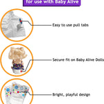 Baby Doll Diapers 32 Pack Refill for Baby Alive 10-14 Inch, Drink & Wet | Pail Buddies Award-Winning Doll Diapers, Secure Tabs Easy On Off, Absorbent, Ages 3+, Baby Alive Accessories, Pretend Play