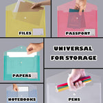 10 Pack Plastic Envelope Folders with Label Pockets, 5 Colors 2 Each, Clear Poly File Folders Letter Size/A4, Hook and Loop Closure Document Envelopes for School Office Home