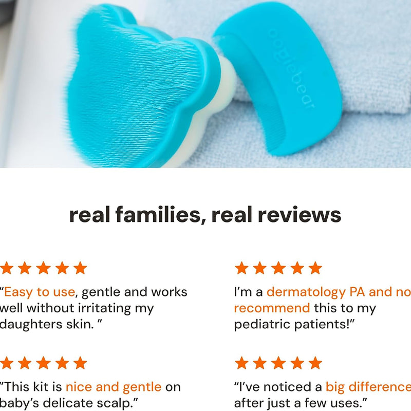 oogiebear Cradle Cap Brush Kit for Babies, 3 Piece Gentle Scalp Care Set | Sponge, Brush & Comb Set for Newborns, Infants & Babies, Soft Cradle Cap Remover, Baby Registry Essential