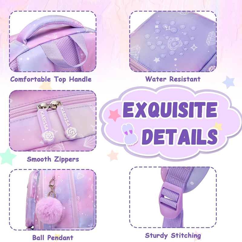 PIG PIG GIRL Kids Backpack for Girls - School Bags for Middle School Students - Book Bag for Elementary Primary - Kawaii Ita Backpack - Purple