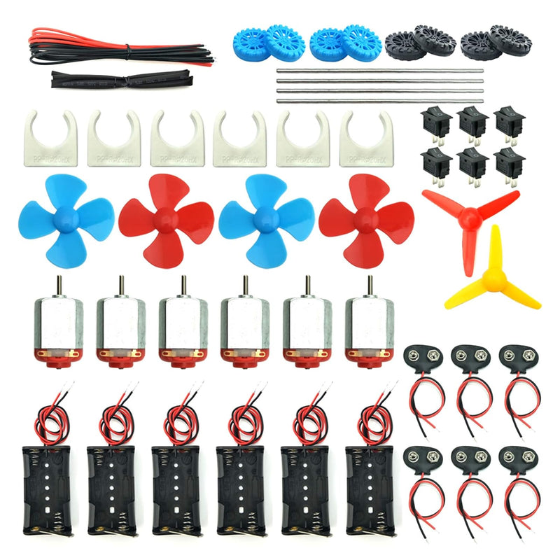 DIY science kit with strong magnetic dc motors, propellers, and shafts for educational projects