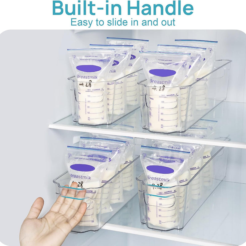Vtopmart 4Pcs Clear Breastmilk Storage Bags Container in Freezer Fridge | BPA-free Plastic Storage Bins, For Breast Milk Baby Pouches Formula Bottles and Yogurts, In Freezer Fridge and Pantry