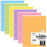 Mead Spiral Notebook, 6 Pack, 1 Subject, College Ruled Paper, 7-1/2" x 10-1/2", 70 Sheets per Notebook, Assorted Bright Colors (830050-ECM)