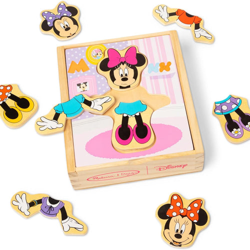 Disney Minnie Mouse Mix-and-Match Dress-Up Puzzle - 18 Piece Wooden Educational Toy for Toddlers Ages 3+ with Storage Case