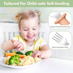 8 Pcs Toddler Forks Set Baby Forks with Silicone Handle | Kids Utensils Anti-Choke Design for Children's Safe Self-Feeding, Food-Grade Stainless Steel, Dishwasher Safe, BPA-Free