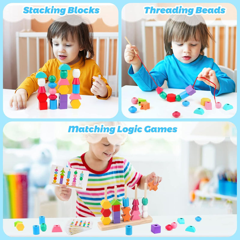 Montessori Wooden Beads Sequencing Toy Set for Preschool Learning and STEM Development