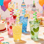 LEDUO 24-Piece Reusable Birthday Straws - Swirly, Glittery Cake Toppers for Kids' Parties