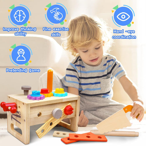 Mgtfbg Kids 29-Piece Wooden Tool Set with Montessori STEM Educational Pretend Play Construction Toys