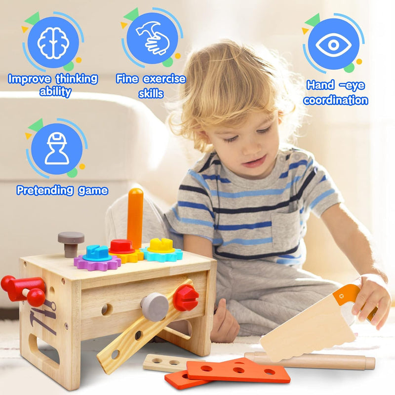Mgtfbg Kids 29-Piece Wooden Tool Set with Montessori STEM Educational Pretend Play Construction Toys