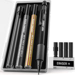 Four Candies 1.3mm Mechanical Pencil Set with 72 Lead Refill, 3PCS Metal Weatherproof Body Heavy Duty Carpenter Pencil, 3 Eraser, 16 Eraser Refill, for Outdoor Woodworking Drafting Marking with Case