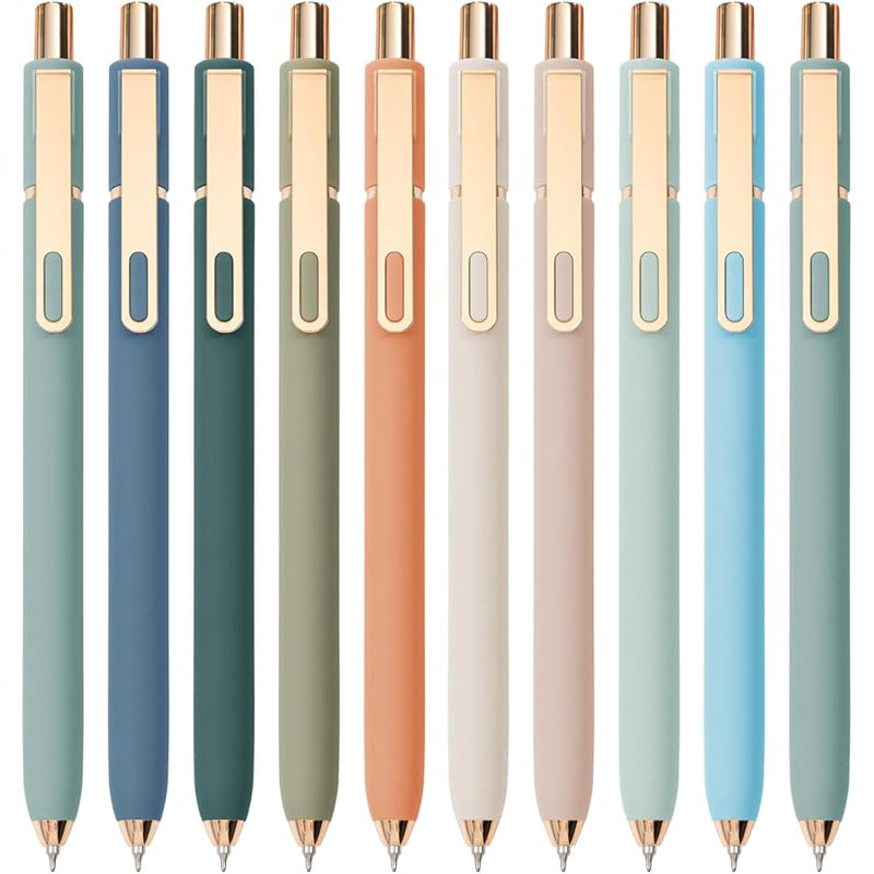 Linbsunne Gel Pens Black Ink Pens for Office 0.5mm Fine Point Pen Smooth Writing Retractable (Metal gold clip-10 pcs)