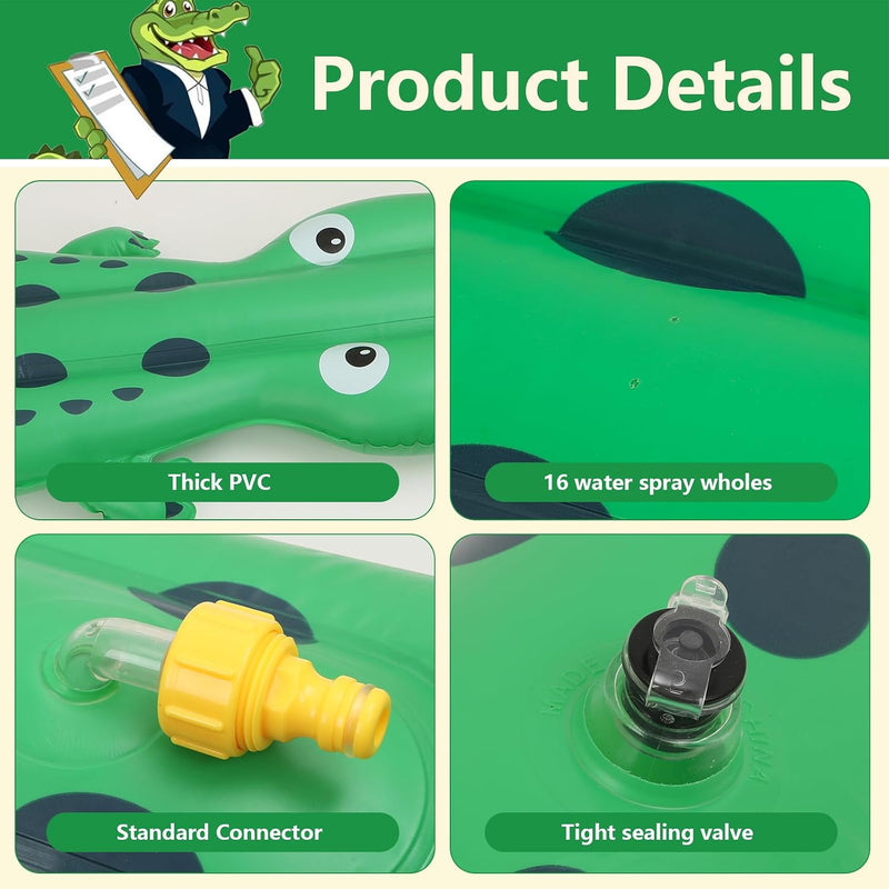 Water Sprinkler for Kids, Large Crocodile Inflatable Sprinkler | Kids Sprinklers for Yard, Outdoor Water Toys Spray Summer Water Play for Boys Girls Dogs Backyard