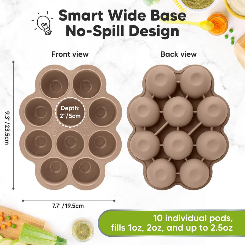 KeaBabies Silicone Food Freezer Trays with Lid, 2oz x 10 Pods (Chai Latte) | Baby Food Storage Containers, Easy Puree Meal Prep, Breast Milk Silicone Freezer Molds, Dishwasher, Microwave Safe, BPA-Free