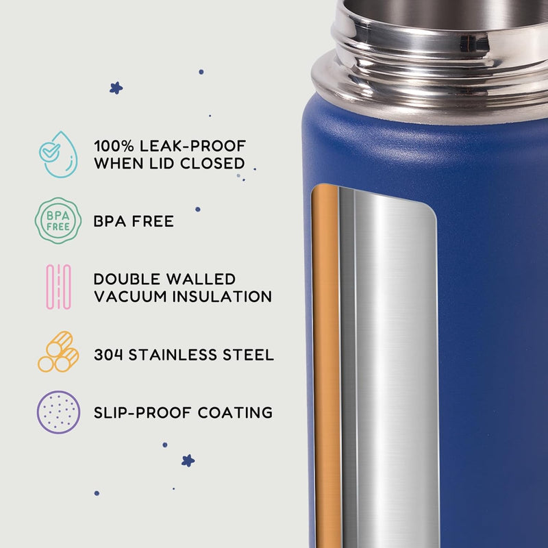 Fijinhom 12oz Kids Water Bottle for School, Toddler Water Bottles with Straws, Insulated Water Bottles for Boys&Girls, Stainless Steel Vacuum Insulated Bottle for Kids, Leak-Proof, BPA-Free, Blue