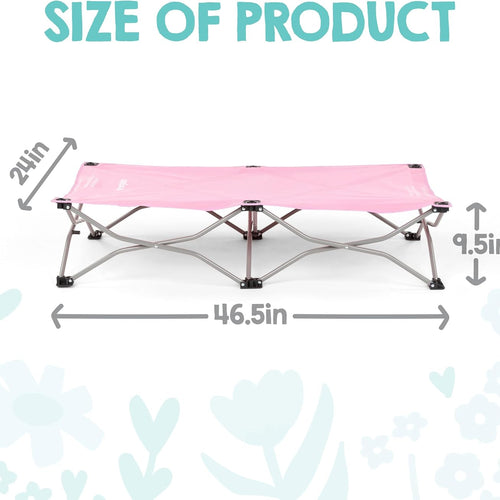 Regalo My Cot® Portable Toddler Bed, Foldable Kids Travel Bed & Camping Cot, Lightweight Sleeping Cot for Toddlers, Indoor/Outdoor, 46.5” x 24” x 9.5”, Pink