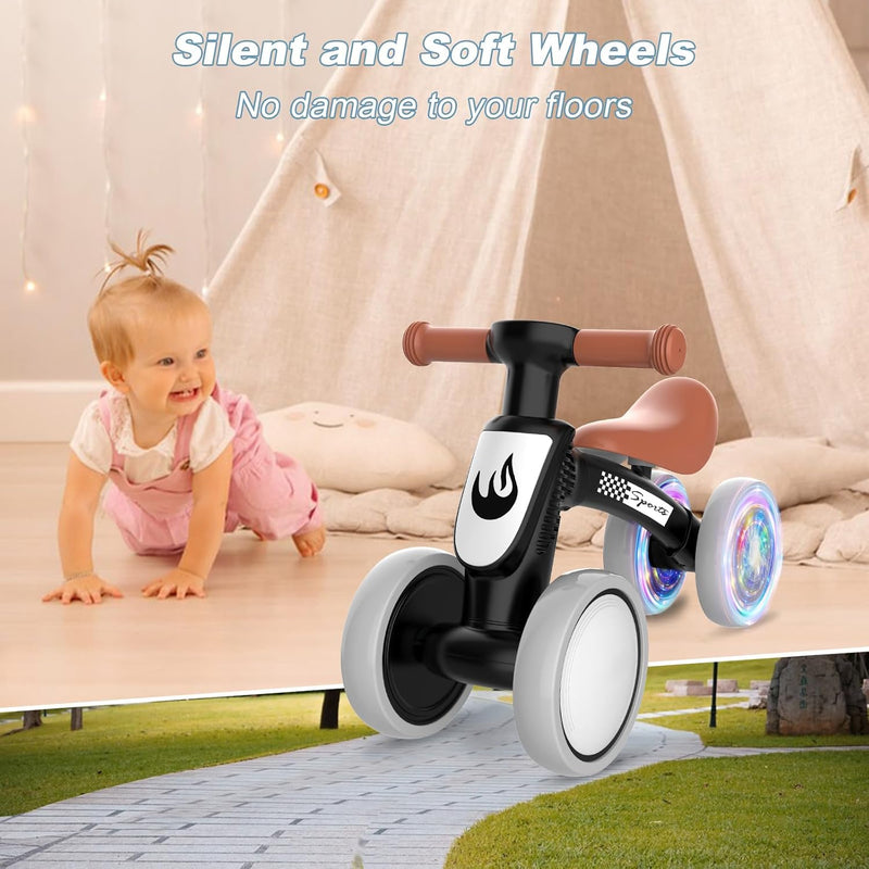 Colorful Lighting Baby Balance Bike, 10-36 Month Toddler Bike with No Pedal, Soft Seat and 4 Silent Wheels