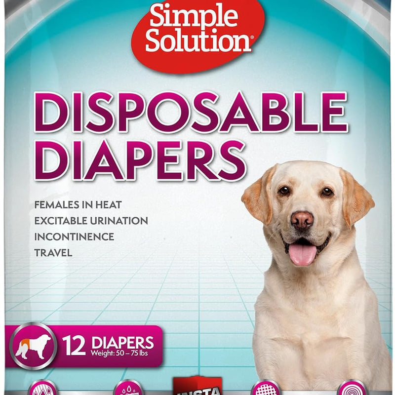 Simple Solution Female Dog Diapers, Disposable Dog Diapers, L/XL, 30 Count | Dog in Heat, Potty Training, Incontinence Support, Leak Proof, Puppy Training, Disposable Protection, Secure Fit, 18-27 Inch