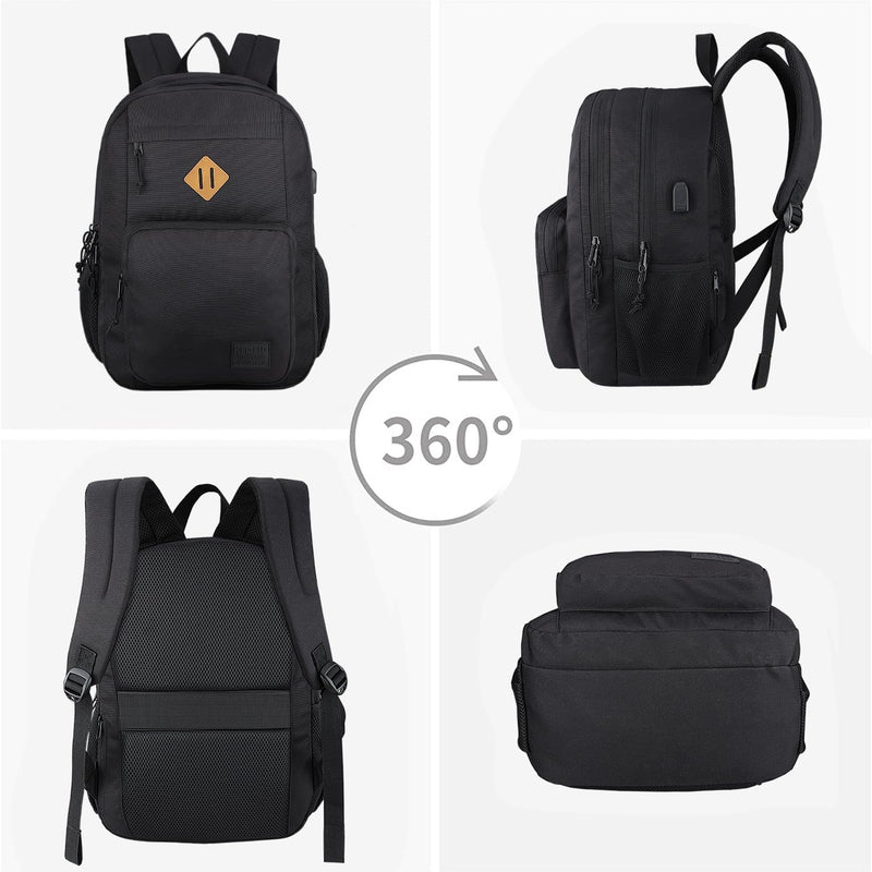 KEOFID Travel backpack for Men and Women, Anti Theft Laptop Backpack with USB Charging Port for Work, Large Bag for College, Carry-on Backpack with Luggage Strap, Water Resistent(Black)