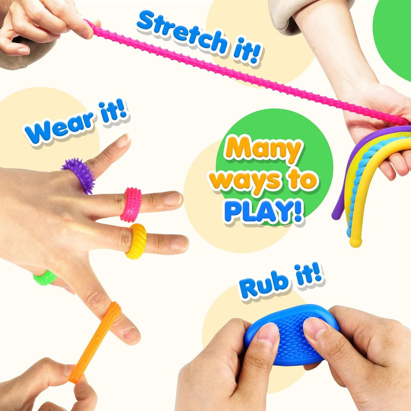 Fidget Sensory Toys for Kids: 26 Pack Quiet Squishy Fidgets for Classroom Students Prizes- Textured Soft Fidget Rings Stretchy Strings for Autism - Office Desk Toddler Travel Fidget Box,Easter Gifts