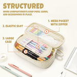 SUNEE Cute Pencil Case, Soft Corduroy Large Capacity Pencil Pouch, Aesthetic Zipper Pencil Bag, Big Storage Pen Organizer for Stationery, Pencil Box Back to School Supplies for Teen Girls Boys, Beige