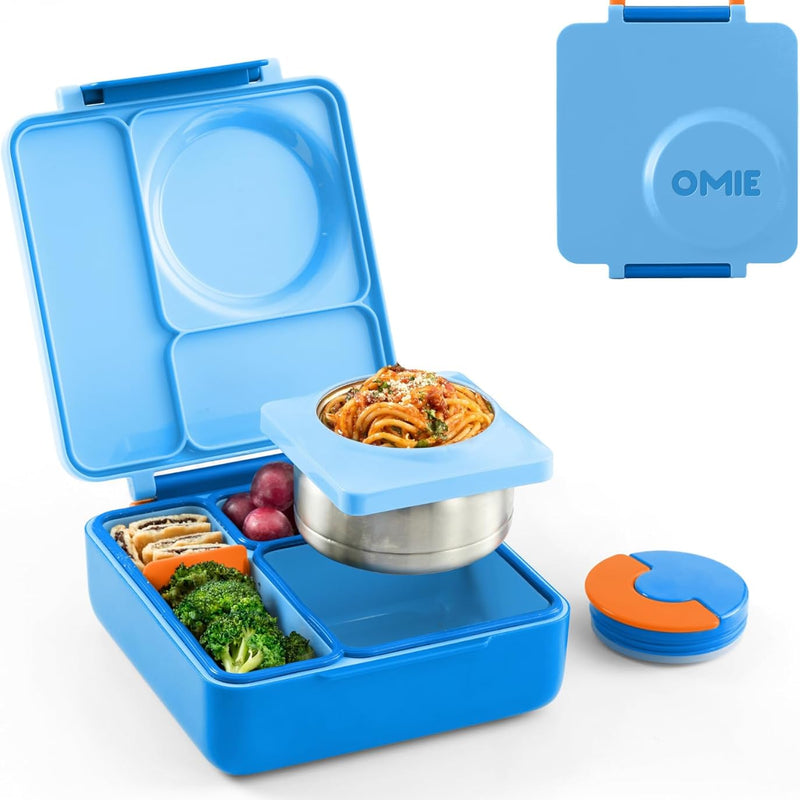 OmieBox Bento Box for Kids - Insulated Bento Lunch Box with Leak Proof Vacuum Insulated Food Jar - 3 Compartments, Two Temperature Zones (Pink Berry)
