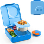 OmieBox Bento Box for Kids - Insulated Bento Lunch Box with Leak Proof Vacuum Insulated Food Jar - 3 Compartments, Two Temperature Zones (Blue Sky)