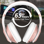 Wireless Bluetooth Headphones Over Ear 65H Playtime HiFi Stereo Headset with Microphone and 6EQ Modes Foldable Bluetooth V6.0 Headphones for Travel Smartphone Computer Laptop Rose Gold