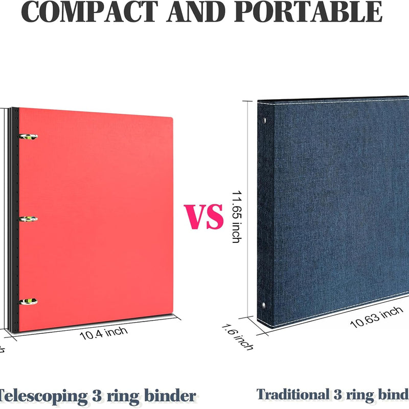 INFUN Telescoping 3 Ring Binder - 4PCS, Portable Plastic 3 Ring Binder with Telescoping Spine, Binders with Foldable Front Cover Holds 8.5"x11" Paper for School, Office, Homes
