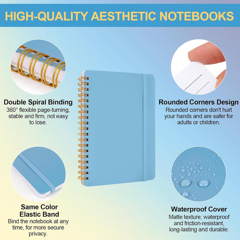 Utron 3 PCS Small Spiral Notebook 5x7, Notebooks for Note Taking, Blue Color Scheme Spiral Journal Notebook, Work Notebook Small Notebooks 5x7 with Strap, Cute Notebooks for Women 70 Sheets/Note Books