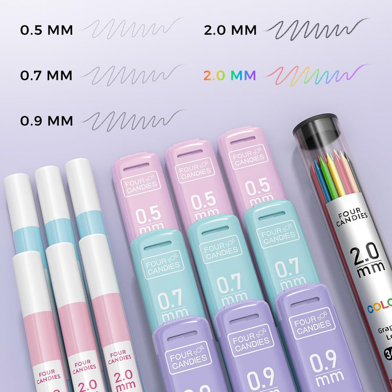 Four Candies 36PCS Mechanical Pencil Set with 624 Lead Refills (Pink) | 0.5mm - 2.0mm Mechanical Pencils, Aesthetic School Supplies for Writing, Drawing, Drafting , Note-Taking & Back to School