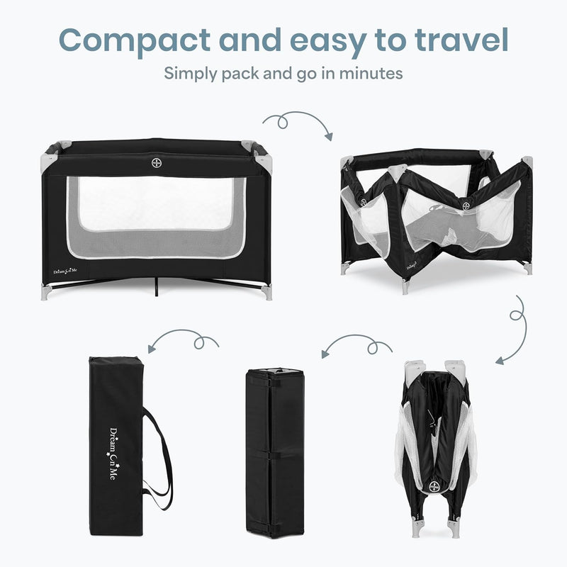 Dream On Me Zodiak Portable Playard, Compact for Travel, Carry Bag, Black | Removable 1" Mattress Pad, Mesh Sides, Quick Fold, 30 Lb Limit - ASTM Tested for Infants & Toddlers, Indoor & Outdoor Use