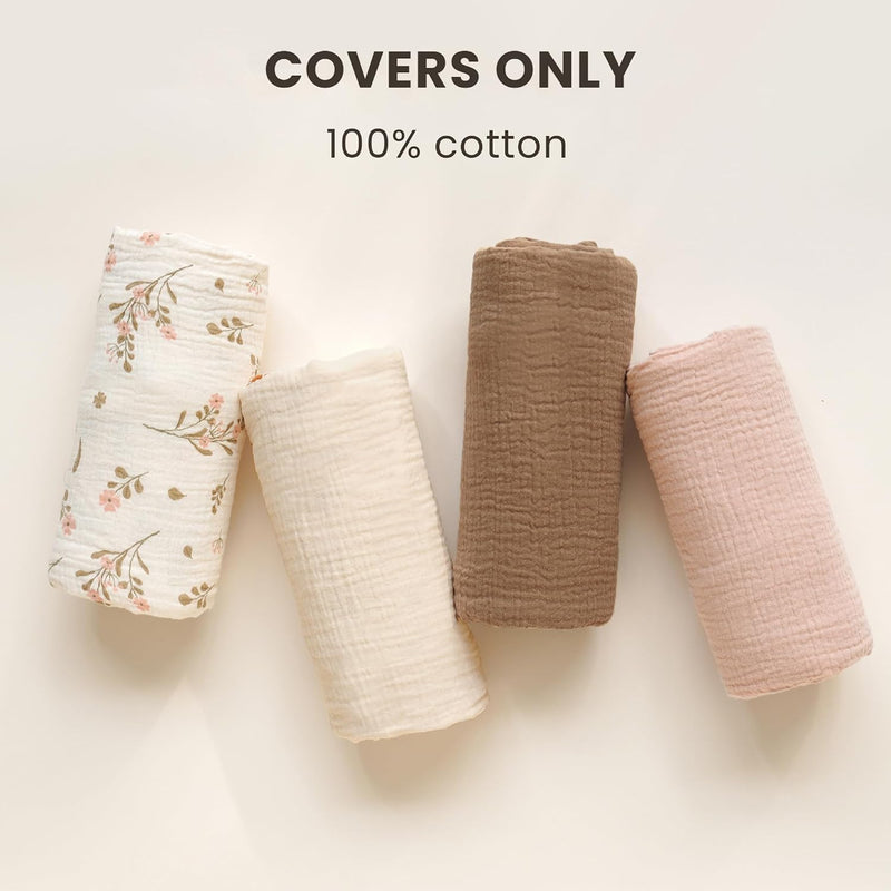 Konssy 2 Pack Muslin Baby Lounger Covers, Covers Only, 30.7" x 20" | 100% Cotton, Soft & Breathable, Baby Nest Slipcover, Envelope Closure, Pre-Washed for Lasting Fit (Brown,Wheat)
