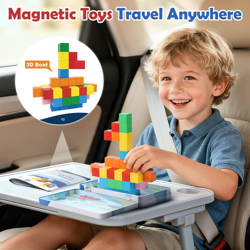 52 PCS Magnetic Blocks with Metal Box, 0.8in Mini Building Cubes Protable Travel Airplane Classroom Toys for Kids Ages 3+, STEM Educational Building Set for Toddlers Boys & Girls Birthday Gifts