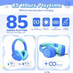 Kids Bluetooth Headphones with 85H Playtime, LED Lights, and 85/94dB Volume Limit, Blue