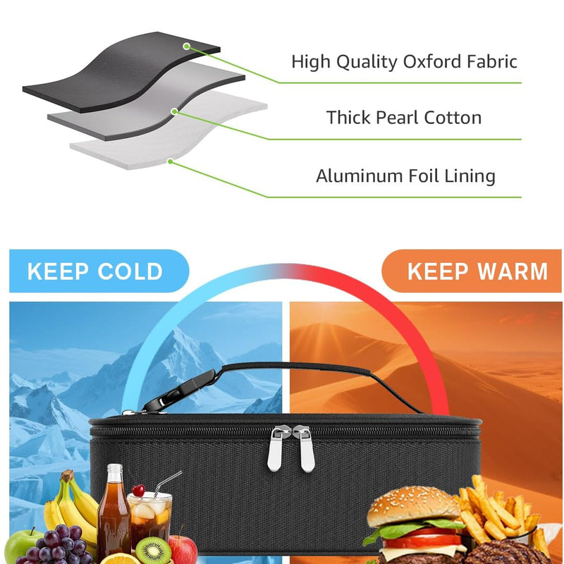 Small Lunch Box Insulated Lunch Bag for Women Men, Bento Kids Lunch Box, Compact Portable Thermal Meal Cooler Bags with Buckle Handle for Work & School, Black 5L