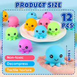 12 Pack Stress Balls for Adults, Cute Octopus Fun Squish Ball, Fidget Toys Bulk Squishy Squeeze Ball Set and Birthday Party Favors Toys for Kids