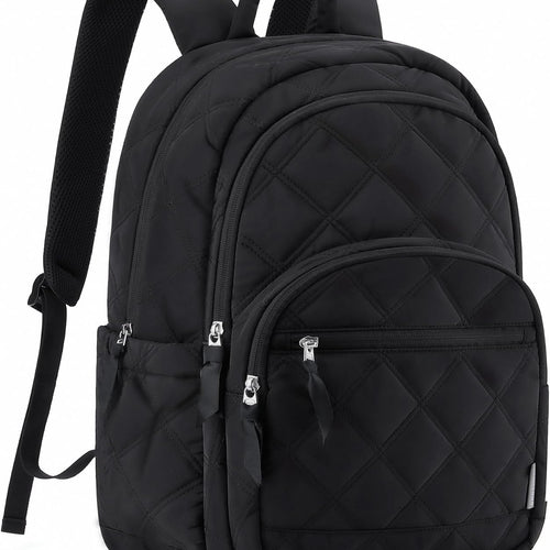 BAGSMART Travel Laptop Backpack, College Backpack for Women, Quilted Small Computer Bookbag, Water-Resistant 15.6 Inch Laptop Casual Bag, Black