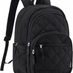 BAGSMART Travel Laptop Backpack, College Backpack for Women, Quilted Small Computer Bookbag, Water-Resistant 15.6 Inch Laptop Casual Bag, Black
