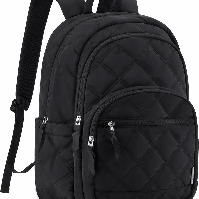 BAGSMART Travel Laptop Backpack, College Backpack for Women, Quilted Small Computer Bookbag, Water-Resistant 15.6 Inch Laptop Casual Bag, Black