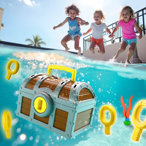 Funscape Kids Pool Diving Toy, Large Treasure Chest Water Dive Pool Games | Toddler Swimming Diving Game w/ Box Keys Gems Fish, Fun Bathtub Summer Beach Party Gifts 3 4 5 6 7 8 10 12 Year Old Boy Girl