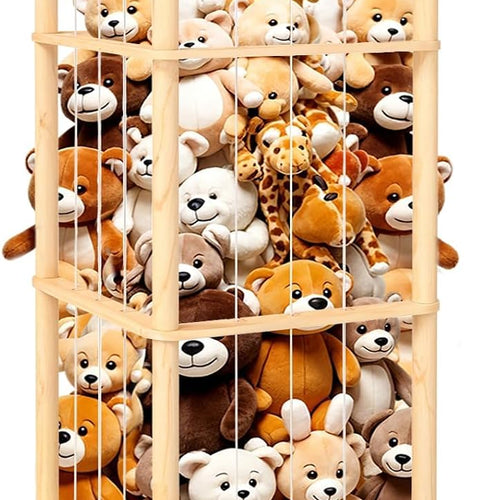 Stuffed Animal Storage with Toys Tray, 57In Large Wooden Stuffy Plushies Storage Holder Extra Large Capacity Stuffed Animals Zoo Organizer for Toddler Rooms, Playrooms & Bedrooms
