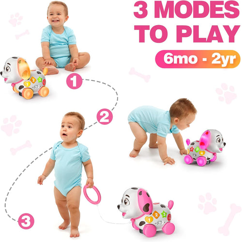 3-in-1 Musical Puppy Toys for 1 Year Old Girl Gift, Educational Baby Toy 6-12-18 Month, 1st Birthday Gift for 1 Year Old Girl Boy, First Bilingual Present for 7 8 9 10 Month Infant (Pink)