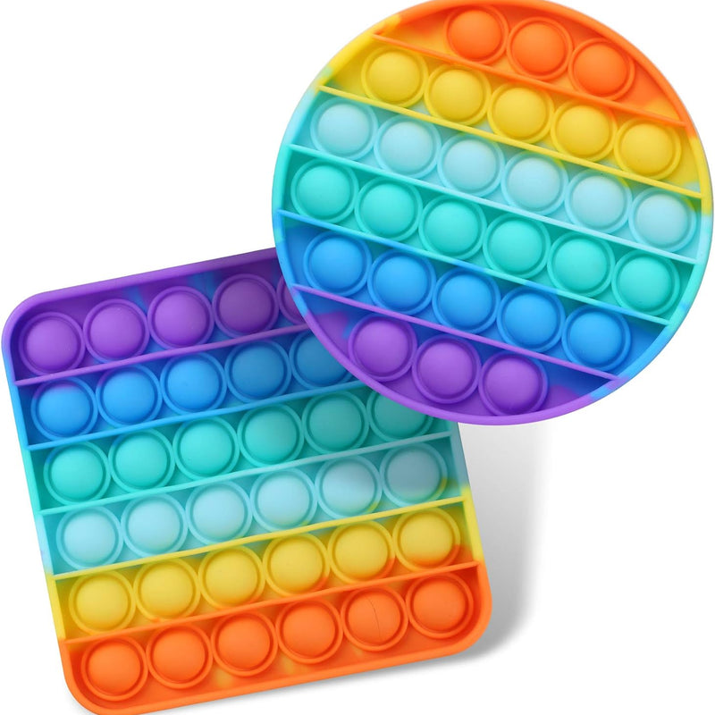2 Packs Pop Fidget Sensory Toys, Autism Special Needs Stress Relief Silicone Pressure Relieving, Round and Square Squeeze Toys for Kids Children Adults (Set of 2)