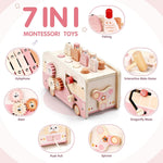Vanplay Hammering Pounding Toys for 1 2 Year Old Girl Birthday Gifts | 7 in 1 Pink Wooden Learning Activities with Fishing/Spinner/Xylophone/Mole Game for Toddlers 1-3 - Baby Girl Gifts 12+ Months